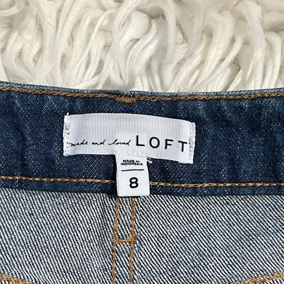 LOFT Frayed Hem Deconstructed Distressed Medium Wash Denim Mini Skirt - Picture 6 of 9